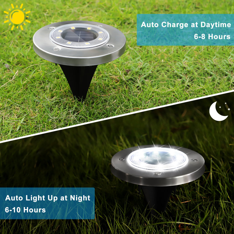 Paradise By NEX Satin Solar Powered Integrated LED Metal Pathway Light Kit, Silver, White