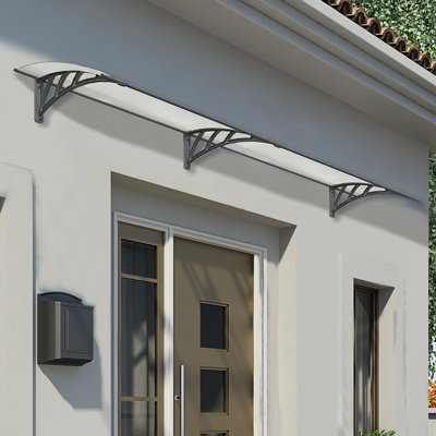 Palram - Canopia Neo 9' W x 3' D Polycarbonate Polymer Stationary Slope Door and Window Awning Gray/Diffused Clear