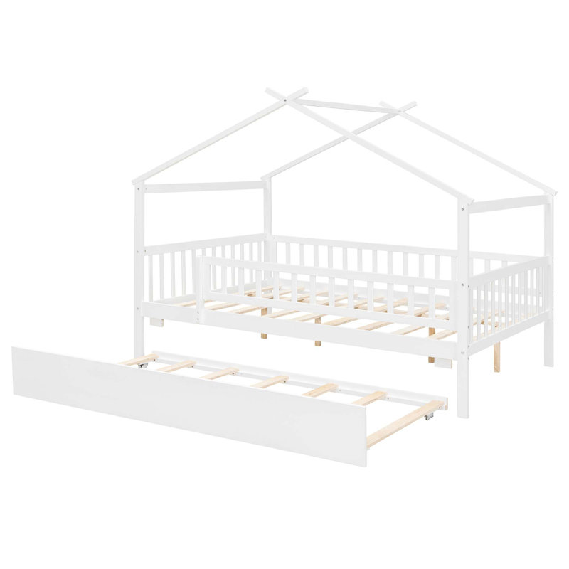 Lit en bois avec couchette simple, Blanc