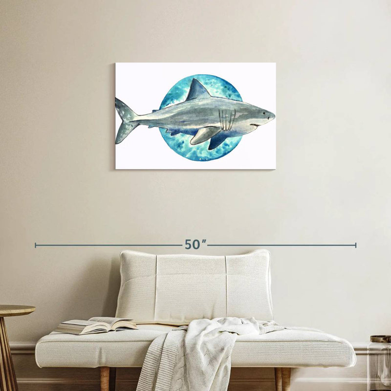 Aquarelle requin gris, H 20 po x l 30 po