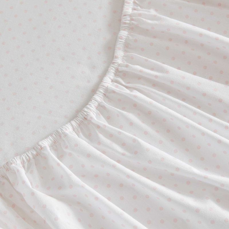 Martha Stewart Cotton Percale  Sheet Set, Twin Extra Long Sheet Set with 1 Pillowcase, Polka Dot Pink