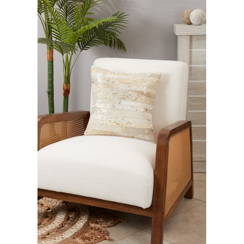 Ilara Leather/Suede Pillow Cover, Ivory/Gold