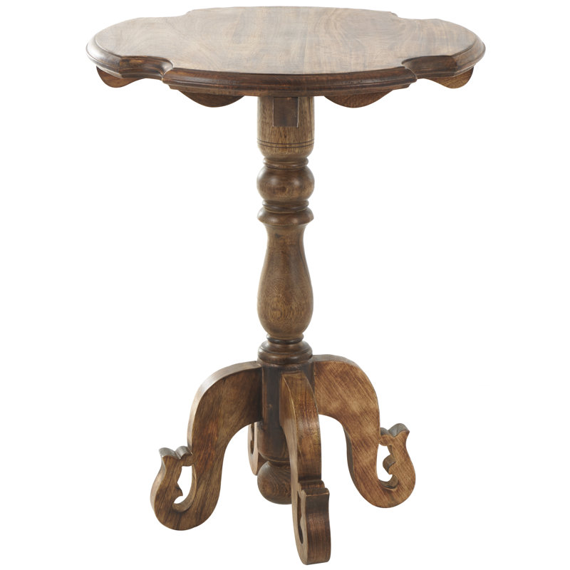 Cole And Grey Mango Wood Turned Accent Table With Scrolled Legs And Cutout Tabletop