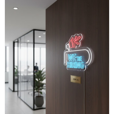  | Nous embauchons une enseigne au néon | Fabriqué avec un tube néon flexible durable qui émet une lumière brillante et uniforme pendant plus de 50 000 heures sans décoloration ni scintillement | 24x28.jPG | Bleu et rouge