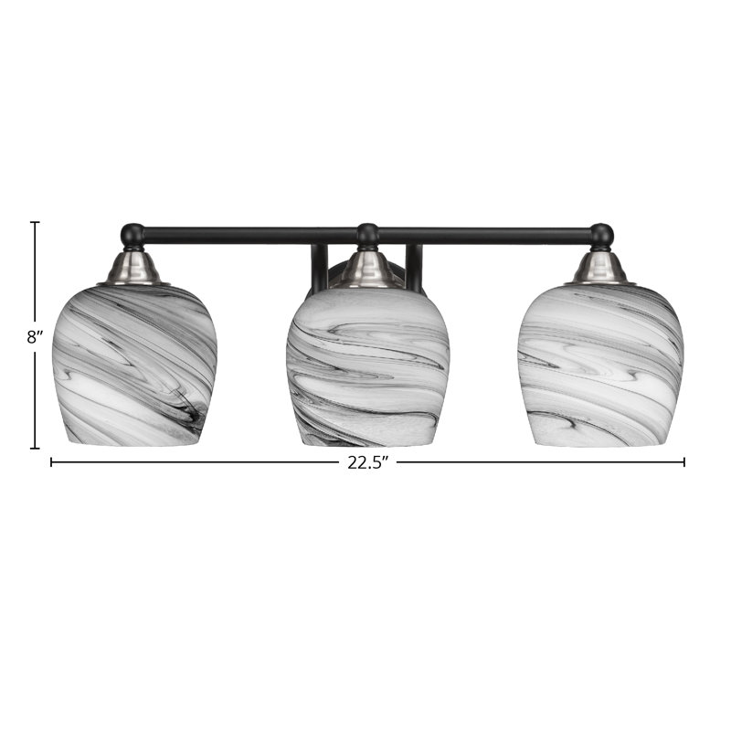 Barre d'éclairage de salle de bain 3 lumières Michell, Onyx tourbillon, Noir mat / nickel brossé