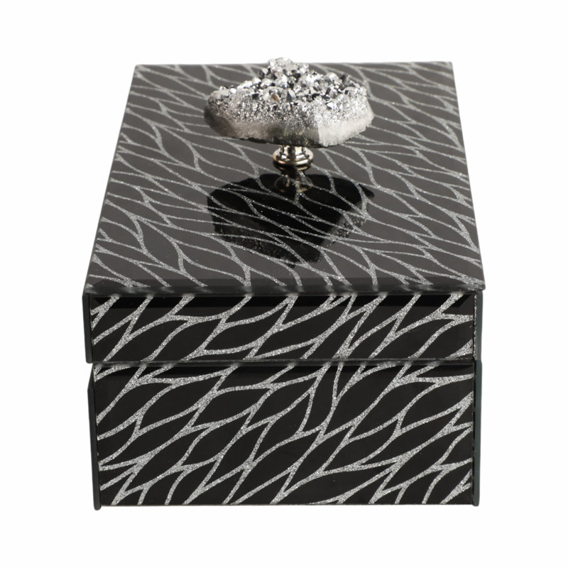 Crystal And Stone Embellished Glass Jewelry Box With MDF Durability - Elegant Storage Solution For Your Treasures