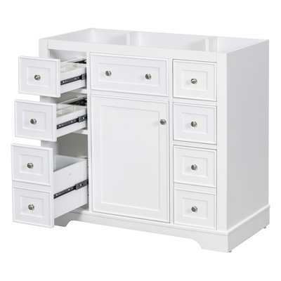 36" Bathroom Vanity Without Sink, Cabinet Base Only, One Cabinet And Six Drawers, White