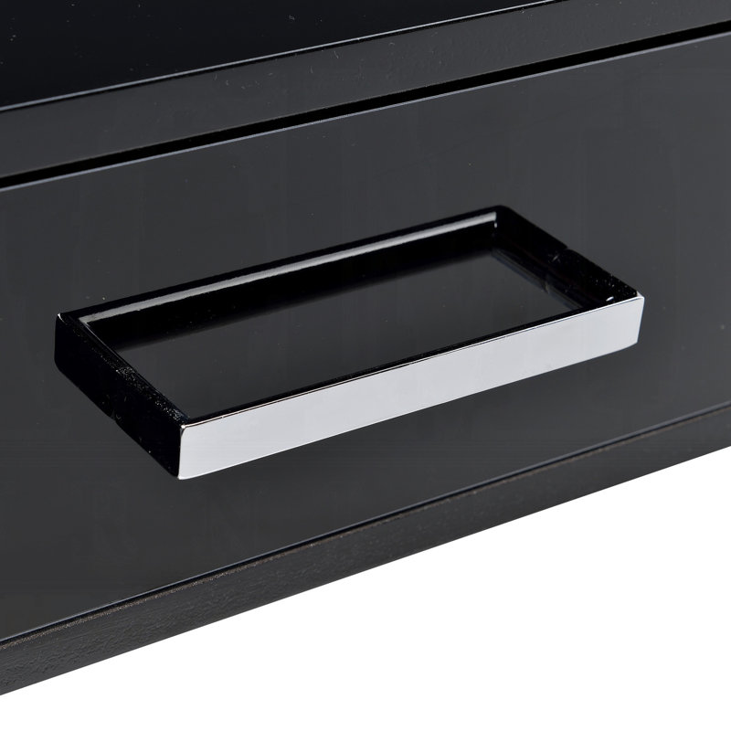 Bureau rectangulaire élégant avec 2 tiroirs, noir brillant et bureau contemporain