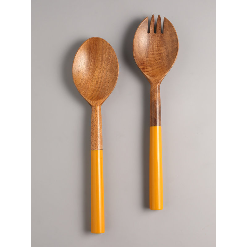 Ensemble à salade en résine et bois, Orange