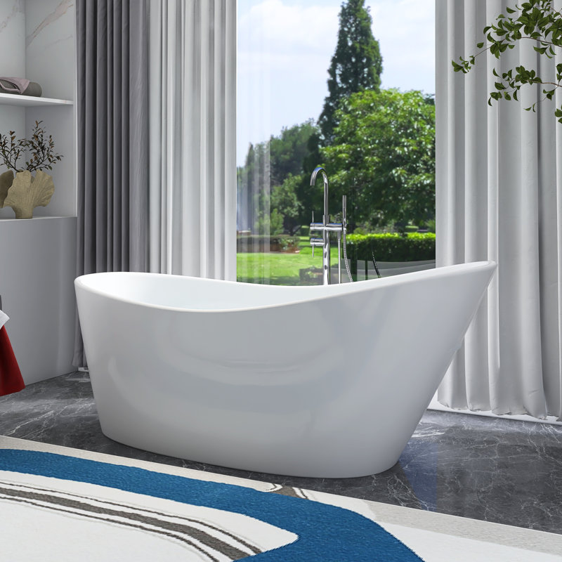 67-Inch Gloss White Acrylic Freestanding Soaking Bathtub