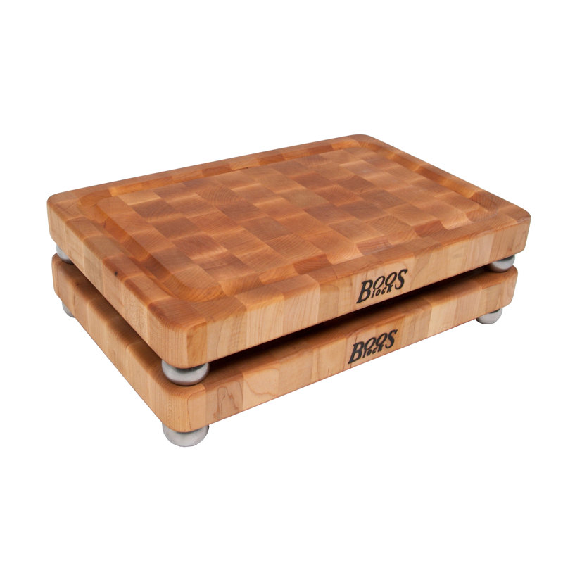 Maple End Grain Rectangular Cutting Board with Stainless Steel Feet