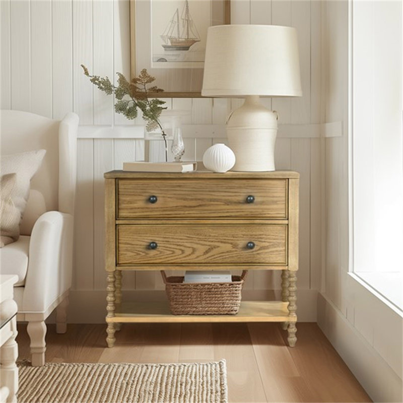 Commode d'appoint 2 tiroirs Naturel Voir ci-dessous