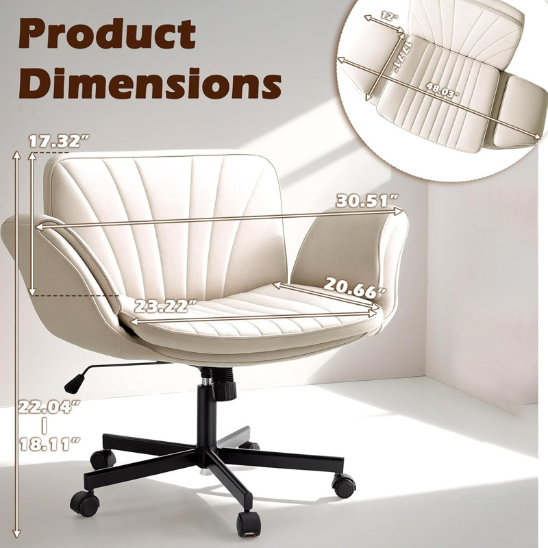 Criss Cross Chair With Wheels And Adjustable Arms，fabric Wide Cross Legged Office Chair，comfy Swivel Computer Desk Chair, Vanity Chair For Home,make Up,office