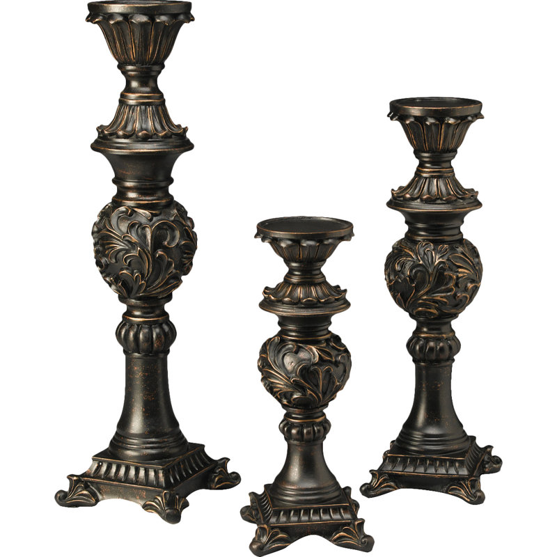 Ensemble de chandelles en résine 3 pièces, Noir antique