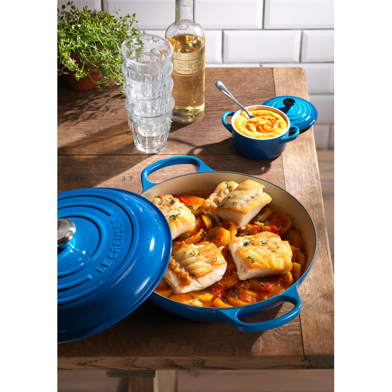 Marseille Blue Enameled Cast Iron Braiser with Lid, 2.25 qt
