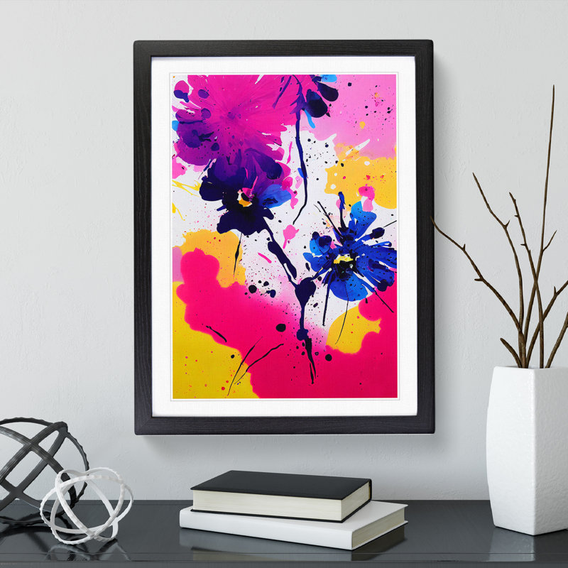 Paint Splat Flower No.3 Abstract - Single Picture Frame Print, 64cm H x 46cm W x 2cm D, Black Framed