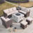 7-Piece Rattan Patio Sectional Sofa Set With Fire Pit Table
