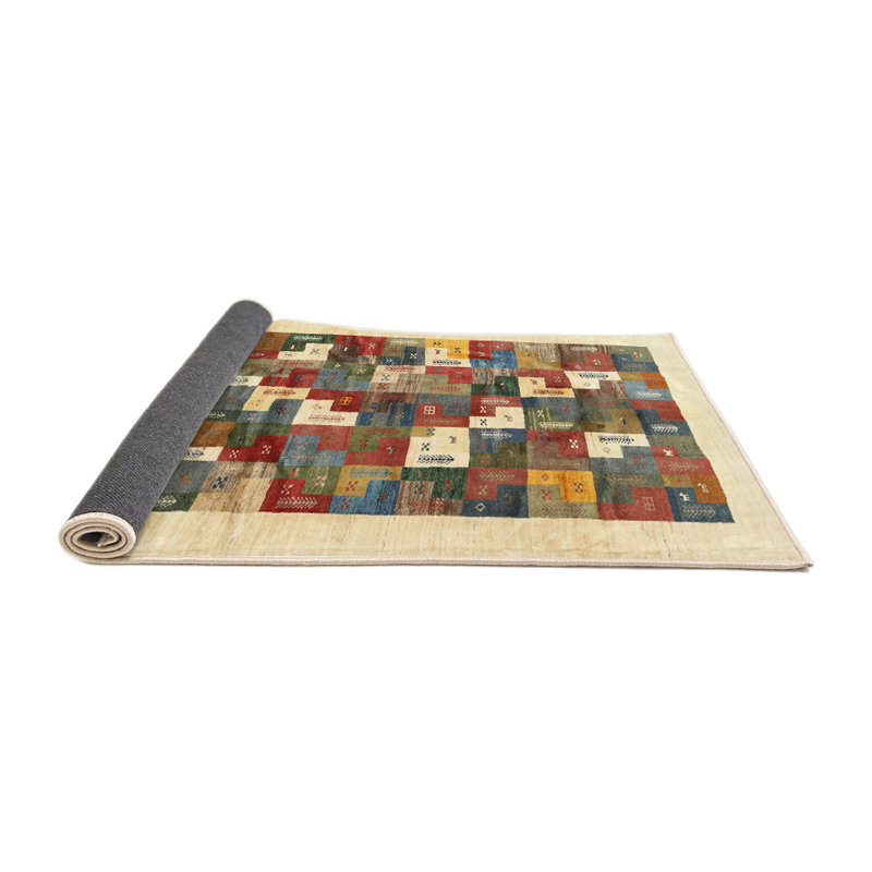 Tapis beige/rouge contemporain, Rond 6 pi