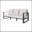 Canapé trois places + table basse rectangulaire, coussin en tissu blanc laiteux