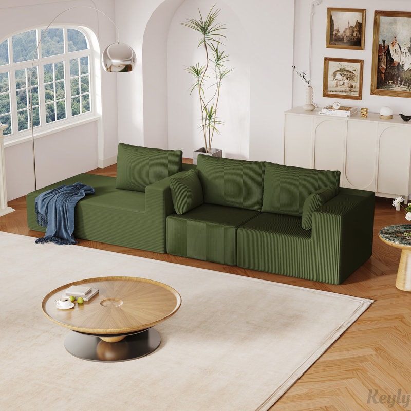Canapé modulaire en mousse avec méridienne Boneless, Vert