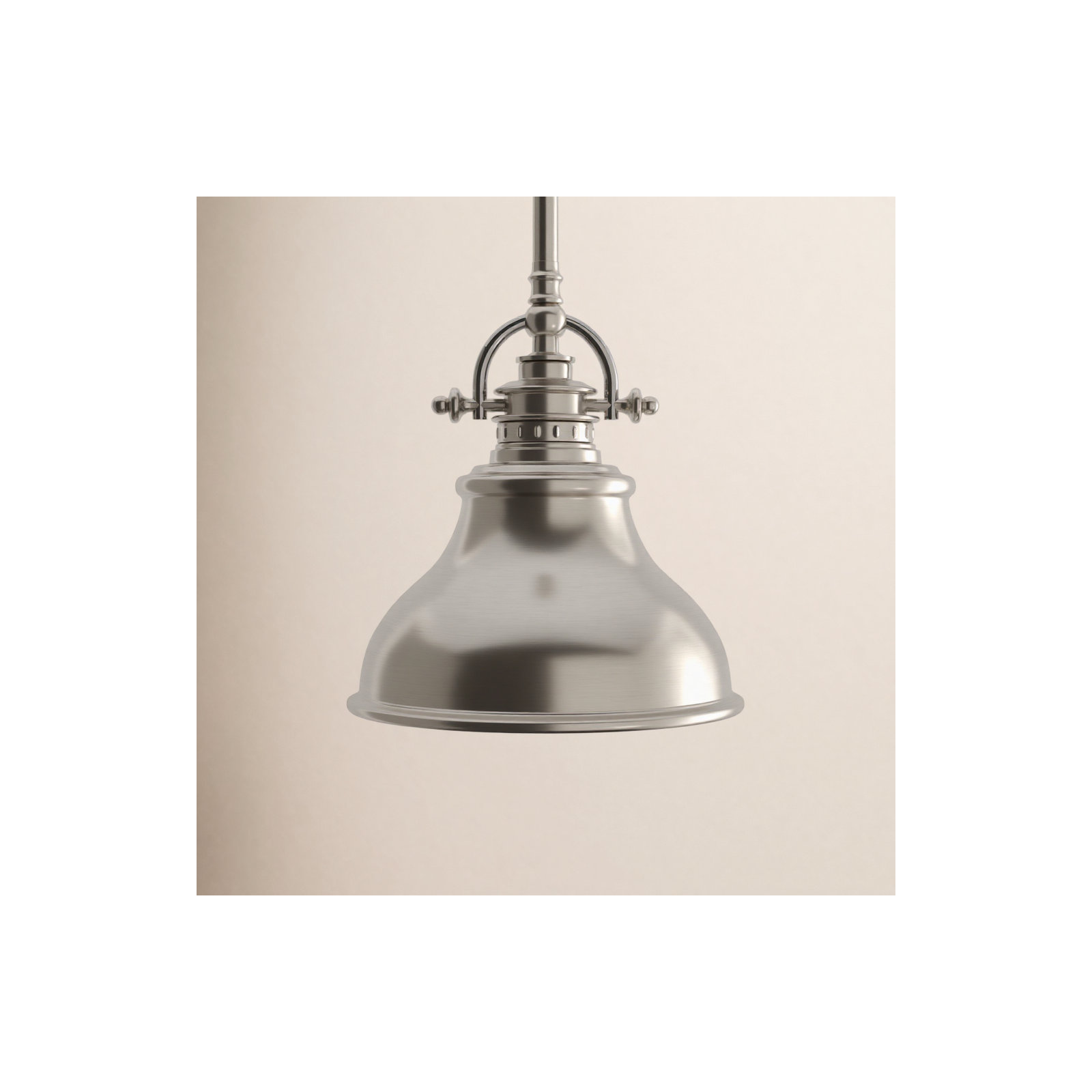Single Light Metal Dimmable Pendant, Brushed Nickel, 9" H x 8" W x 8" D