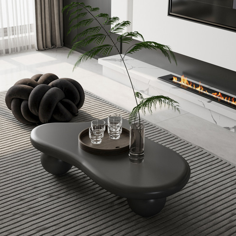 Table basse de 40 po en forme de nuage avec 3 pieds sphériques pour le salon, Noir, H 11,7 po x L 40 po x l 26,8 po, Noir