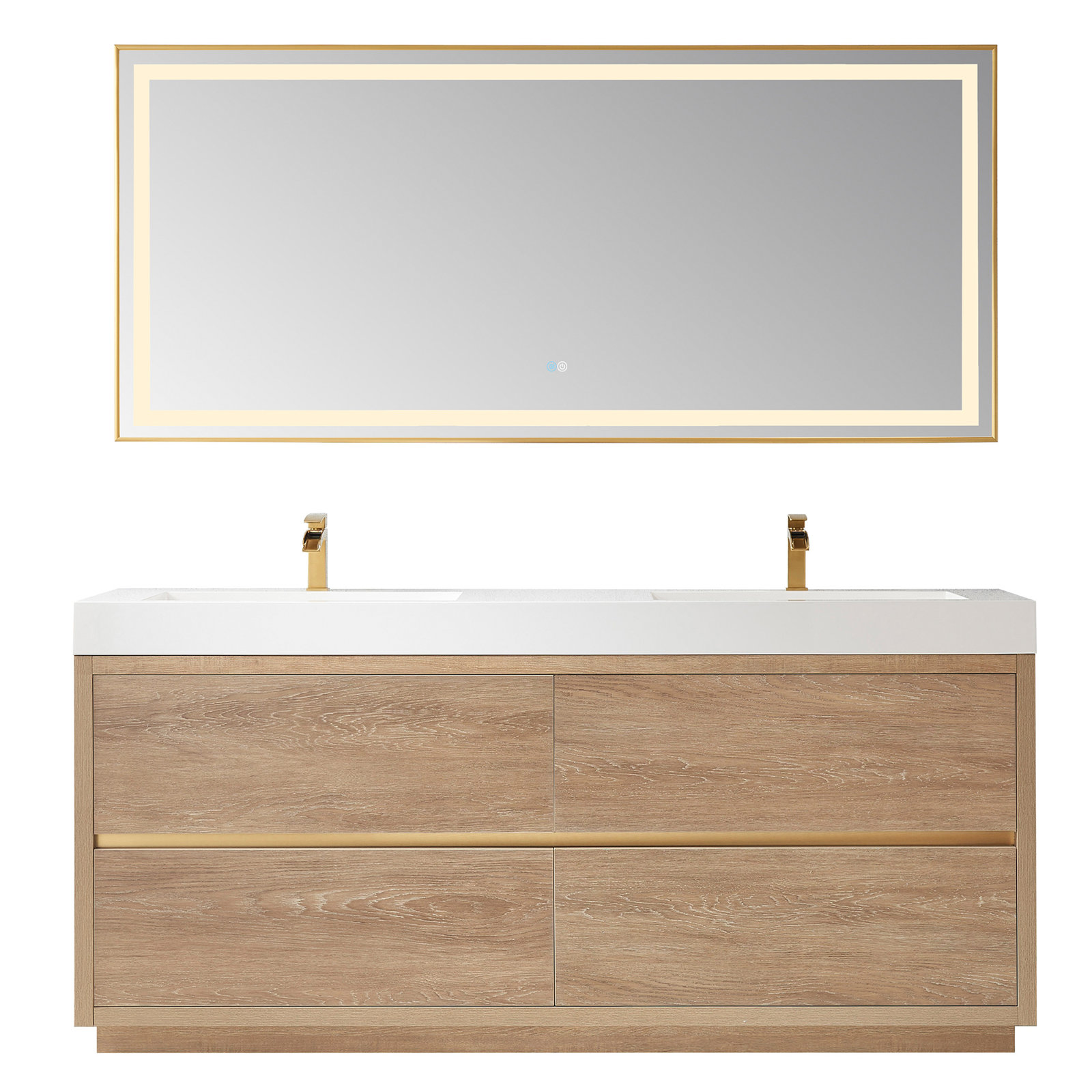 Beira 71.7'' Double Bathroom Vanity, North American Oak, White