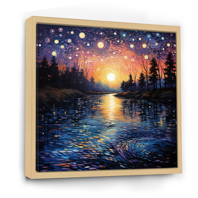 «Vangogh Twilight Reflections Pointillism - Vangogh Wall Art» par Vincent Van Gogh, peinture, H 24 po x l 24 po, Érable