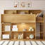 Lit mezzanine double avec bureau, lumière DEL et tablettes de rangement, lit mezzanine en bois-1594685726