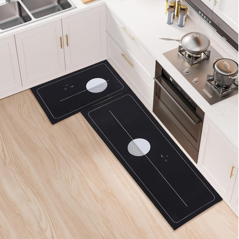 Striped Anti-Fatigue Non-Skid Kitchen Mat, Black