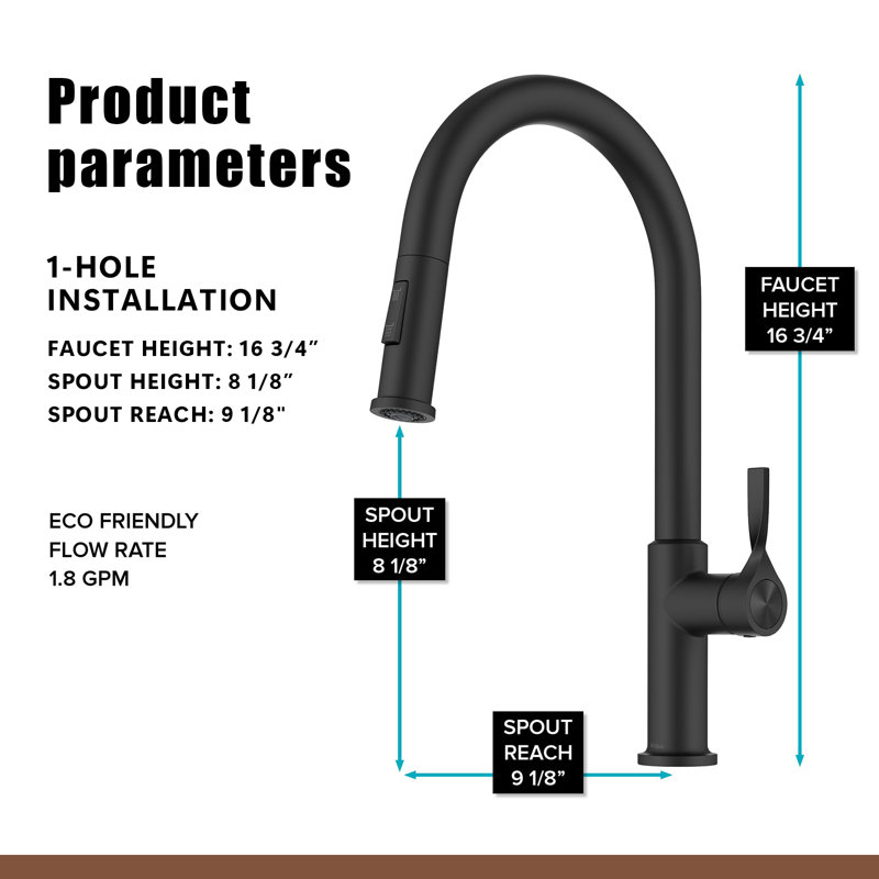 Pull-Down Kitchen Faucet With 2-Function Sprayer, Pre-Installed Hose And Mounting Hardware, Matte Black