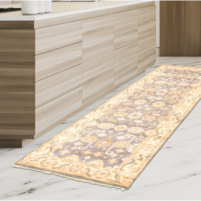 Tapis de couloir en laine noué à la main de conception unique noué à la main New Age 2 pi 7 po x 7 pi 9 po Tapis décoratif gris/beige