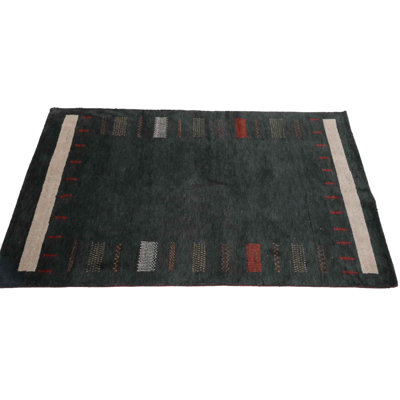 Tapis vert / rouge à motif géométrique fait à la main 5 pi 7 po x 8 pi
