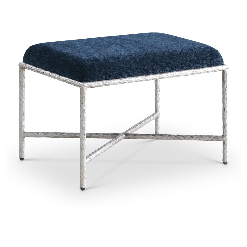 Iyania Chenille Fabric Bench, Navy Chenille Fabric, Silver
