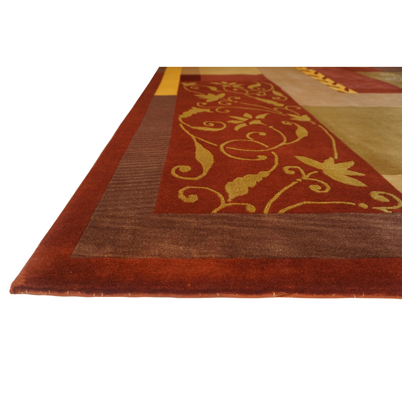 Presidential Hand Knotted Floral Area Rug in Red/Gold, Rectangle 8' x 10'