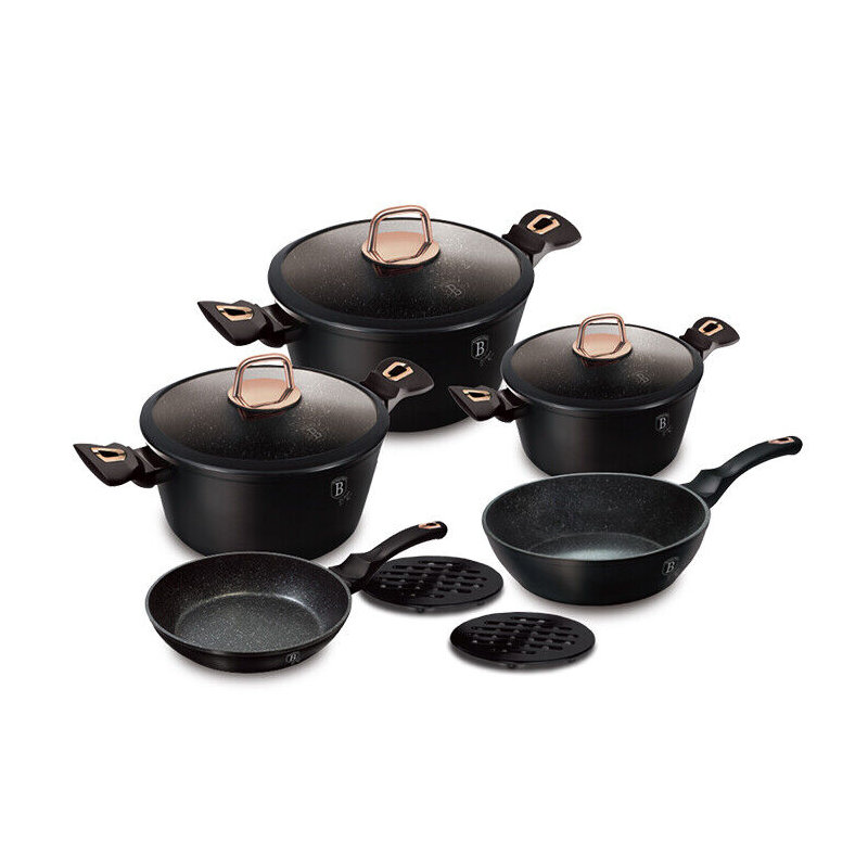 10 - Piece Non-Stick Aluminum Cookware Set, Black Rose