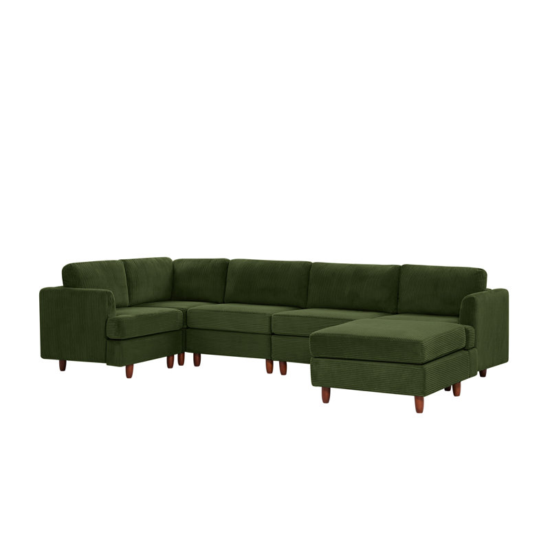 Modern Modular Sectional Couch, Green Corduroy