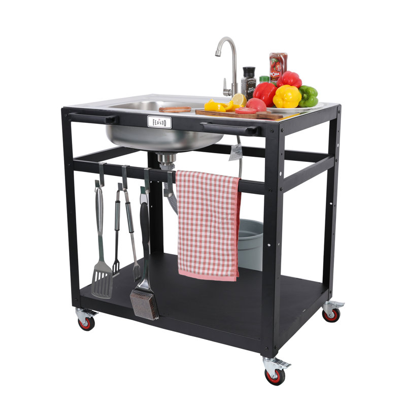 35" Stainless Steel Outdoor Sink with Shelf and Wheels