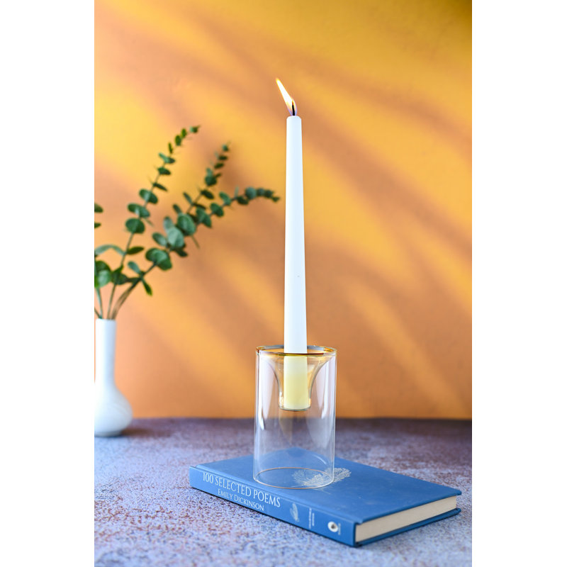 Porte-bougie en verre transparent et jaune Montana, H 4,5 po x l 3 po x P 3 po, Jaune