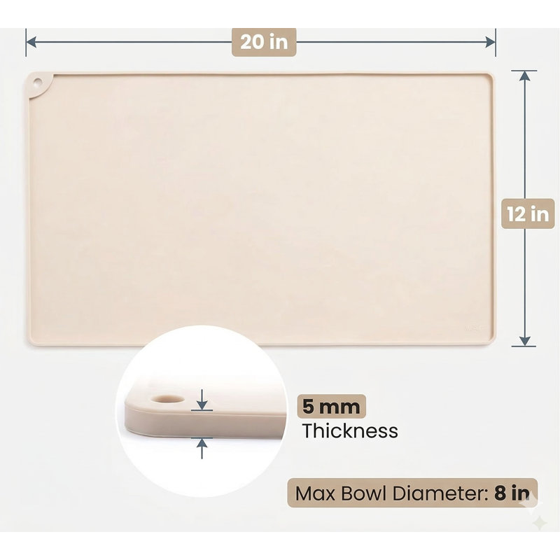 Tapis d'alimentation antidérapant en silicone pour animaux 20 po x 12 po, bord surélevé empêchant les dégâts d'eau et de nourriture