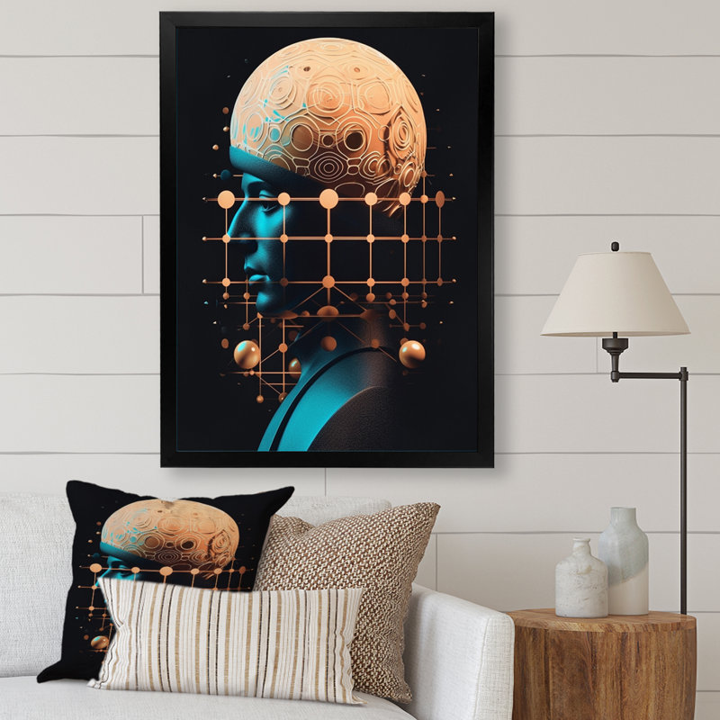 «Sci-Fi Portrait of Blue Futur Man» sur toile, H 32 po x l 16 po x P 1 po, Cadre simple noir