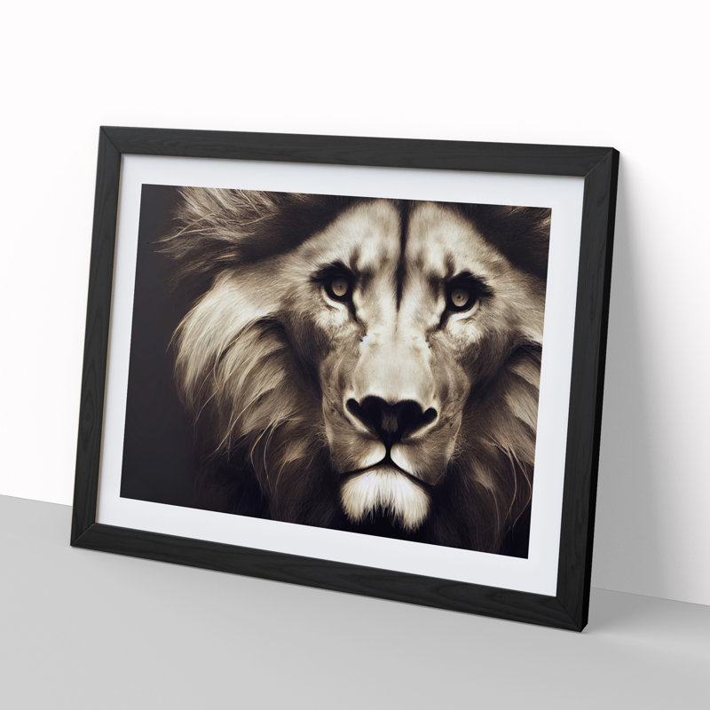 Tantalising Lion - Single Picture Frame Print, Black, 46cm H x 64cm W
