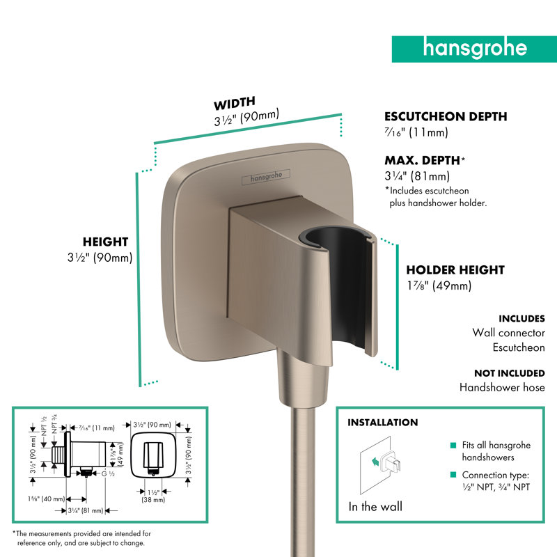 Prise murale avec douchette hansgrohe FixFit Q, Nickel brossé