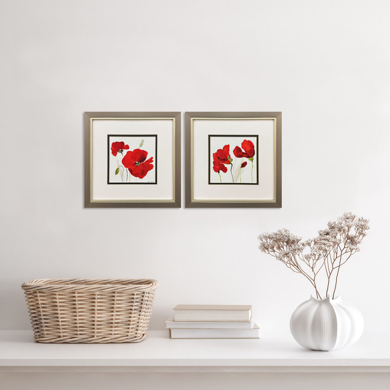 Coquelicot rouge-ensemble de 2 reproductions d’art encadrées sur papier
