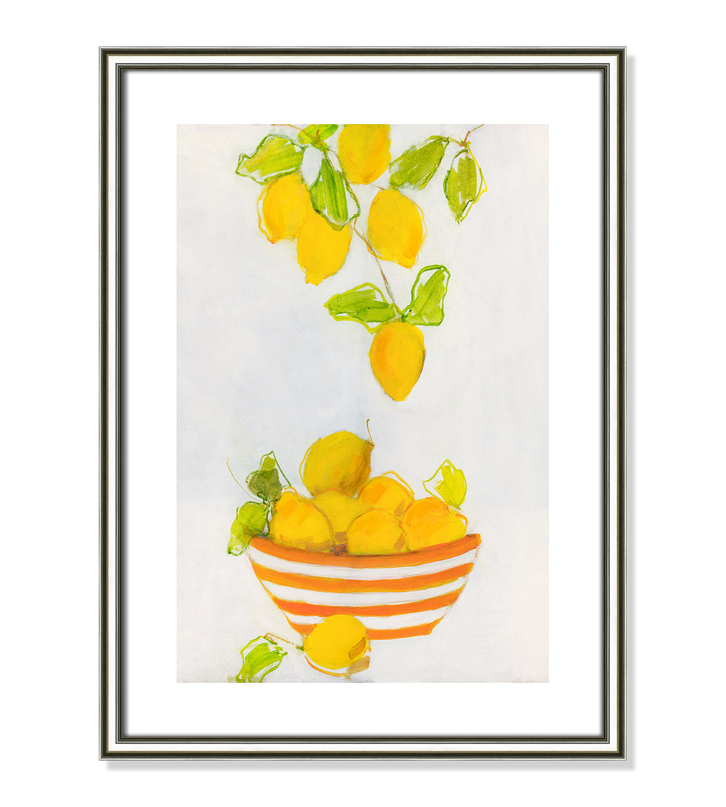 Darcy "Lemonlicious" Painting by Sally Swatland, 23" H x 17" W x 0.88" D, Silver Framed Paper