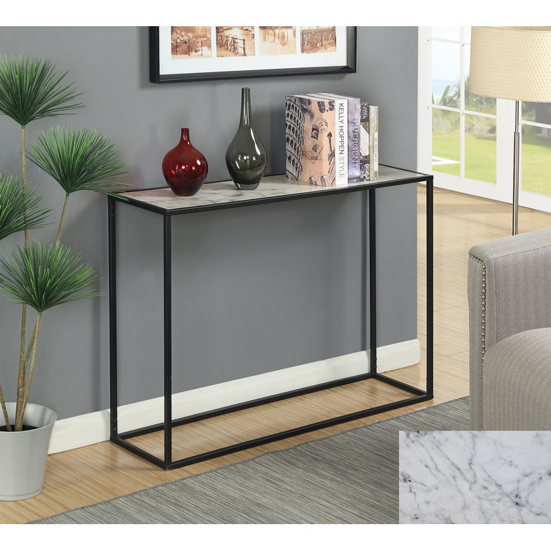 Yuichiro 42" Console Table with Metal Frame, White Faux Marble Top/Black Base