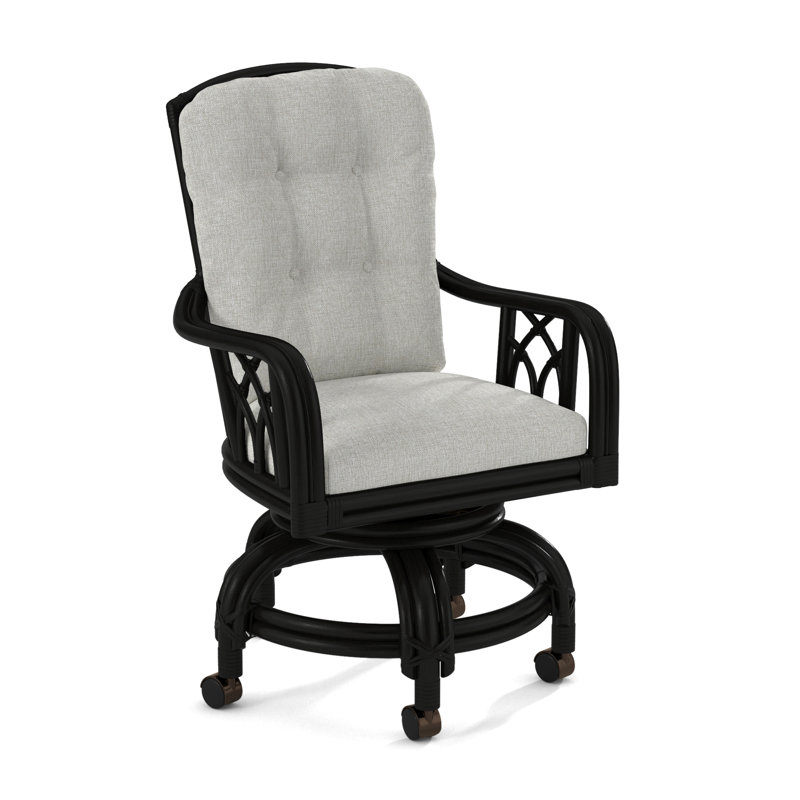 Edgewater Castered Arm Chair, Black, Light Blue Performance Fabric; 0851-55