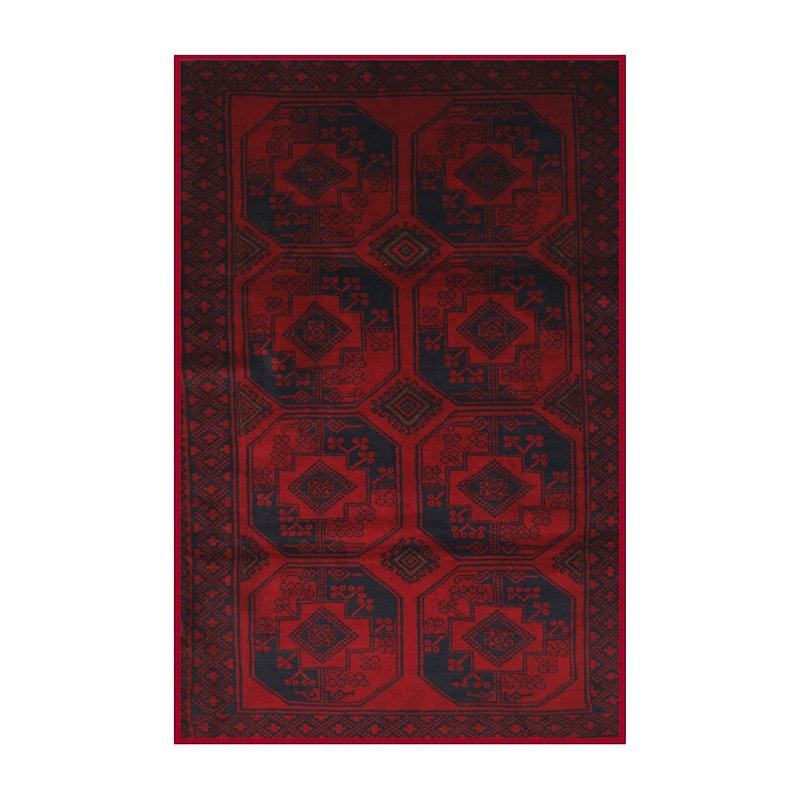Tapis traditionnel rouge / noir Hamle, Rectangle 3 pi x 5 pi
