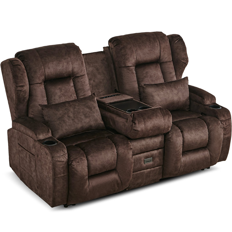 Loveseat Recliner with Flip-Top Storage Console, Manual Double Reclining Sofa with Pockets, Cup Holders, and Pillows