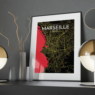 Marseille City Map In Contrast - No Frame Print